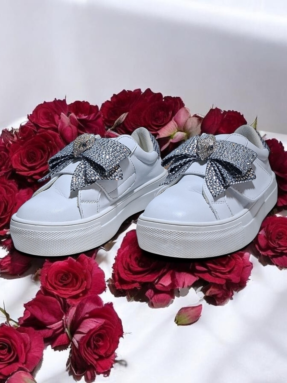 Kurt Geiger White Sneakers with Crystal Bow Embellishment